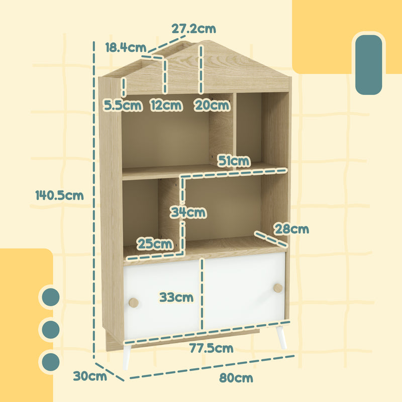 Libreria per Bambini con Ripiani Aperti e Armadietto 80x30x140,5 cm Bianco e color Legno  -3