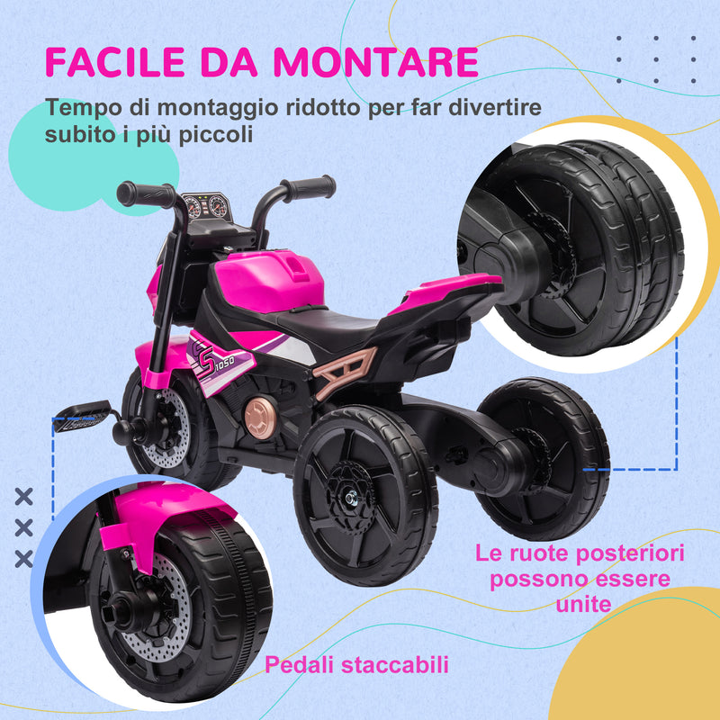 Triciclo Elettrico per Bambini 3 in 1 con Fari Musica e Clacson Rosa -7