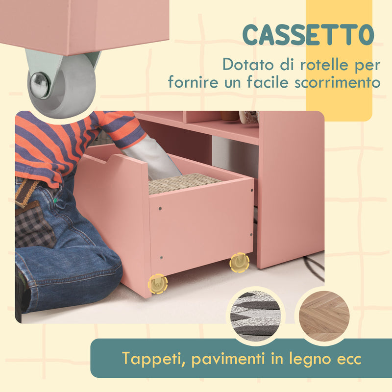 Libreria per Bambini con Ripiani Mensole e Cassetto 60x29,9x90 cm in MDF Rosa -6