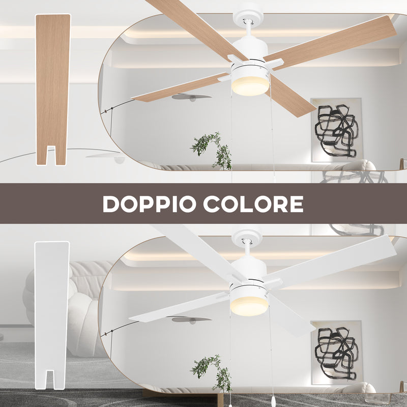 Ventilatore da Soffitto con Luce LED Ø130 cm 3 Velocità e Motore Reversibile Bianco e Legno-9