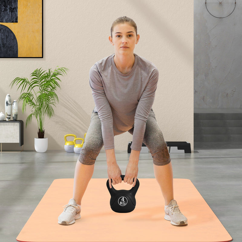 Kettlebell per Allenamento 4 kg in Plastica e Sabbia Nero  -2