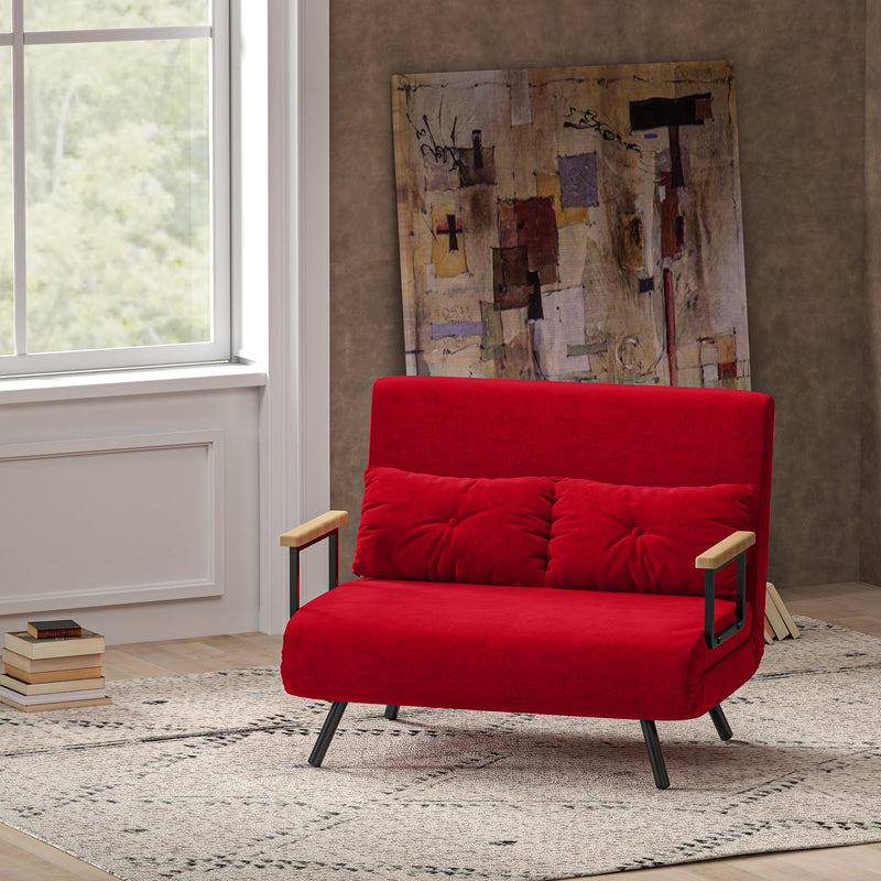 Divano Letto Schienale Regolabile 102x73x81 cm in Velluto Rosso -2