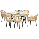 Set Tavolo con Vetro Temperato e 6 Sedie con Cuscini da Giardino in Acciaio e PE Rattan Naturale Nero e Beige-1