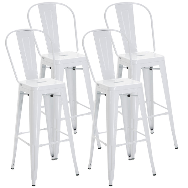 prezzo Set 4 Sgabelli da Bar Stile Industriale Schienale Rimovibile 44x53x116 cm in Metallo Bianco