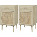 Set 2 Comodini per Camera da Letto con Cassetto e Anta 40x40x68,5 cm in Rattan Stile Boho Naturale-1