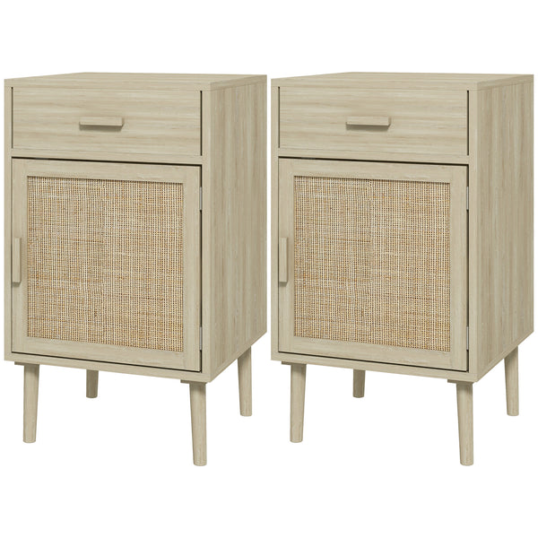 Set 2 Comodini per Camera da Letto con Cassetto e Anta 40x40x68,5 cm in Rattan Stile Boho Naturale prezzo