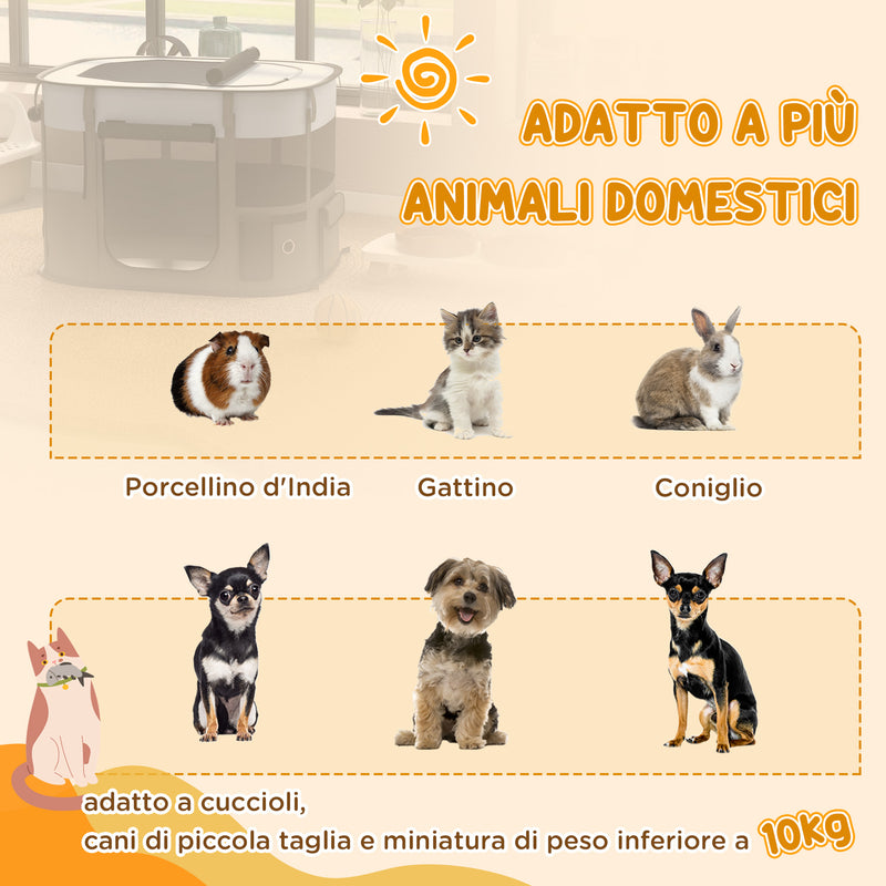 Box per Animali con 7 Finestre 3 Porte e 2 Borse Portaoggetti 84x64x53 cm in Poliestere e Acciaio -4