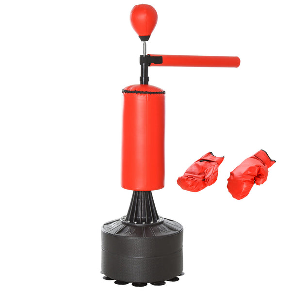 sconto Sacco da Boxe ad Altezza Regolabile 88x48x155-205 cm con Punching Ball e Base Riempibile Rosso e Nero