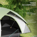 Tenda da Campeggio 2 Posti con Finestra a Rete 210x210x150 cm in Poliestere e Fibra di Vetro Grigio e Verde-4