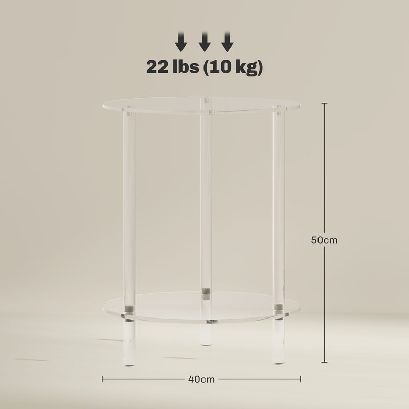 Tavolino da Soggiorno Rotondo a 2 Livelli Ø40x50 cm in Acrilico Trasparente -3