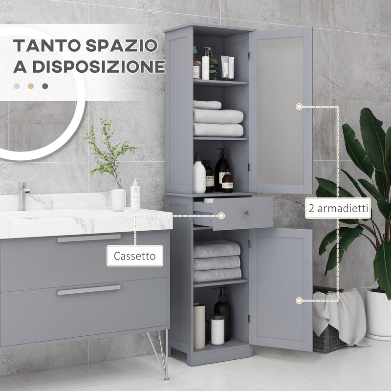 Mobile a Colonna da Bagno 40x27x171,5cm in MDF Grigio  -4