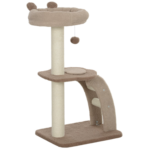 online Albero Tiragraffi per Gatti 3 Livelli 48x40x88 cm Cuccia Rialzata in Juta e Peluche Bianco e Marrone