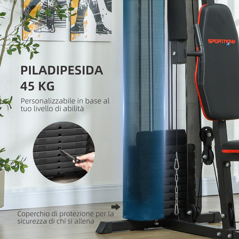 Stazione Fitness Multifunzione con 45 kg di Pesi 160x108x200 cm Nero  -5