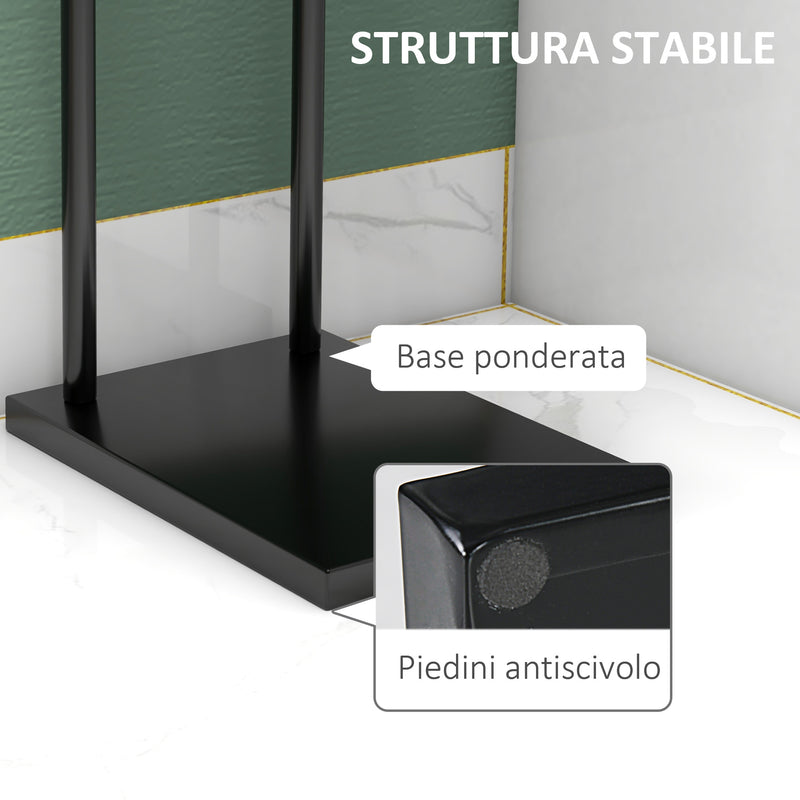 Piantana Portasciugamani da Bagno da Terra Autoportante 2 Bracci in Metallo 35,5x20x78 cm Nero-6