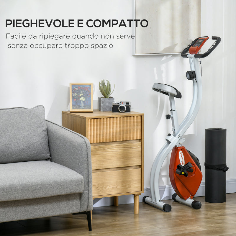 Cyclette Pieghevole Magnetica 8 Livelli Display LCD 97x43x110 cm Rosso -8