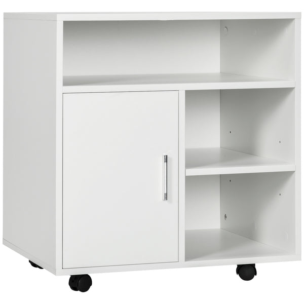 acquista Mobiletto Porta Stampante con Ripiani Aperti e Armadietto 60x50x65.5cm in Legno Bianco