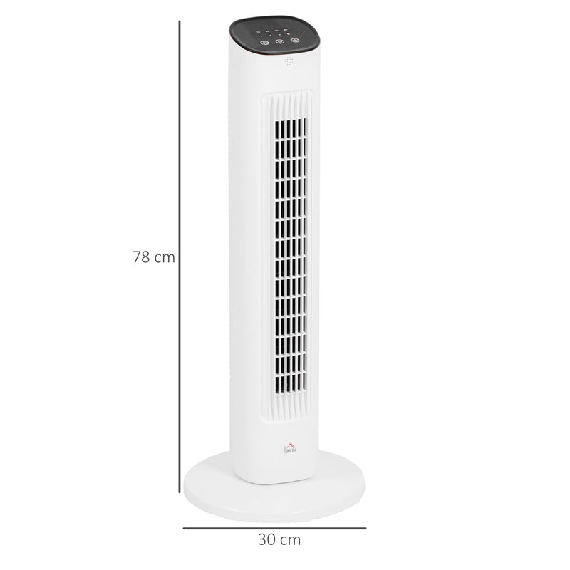 Ventilatore a Colonna con Telecomando e 3 Velocità Ø30x78 cm Oscillazione e Modalità Notte in ABS Bianco-3