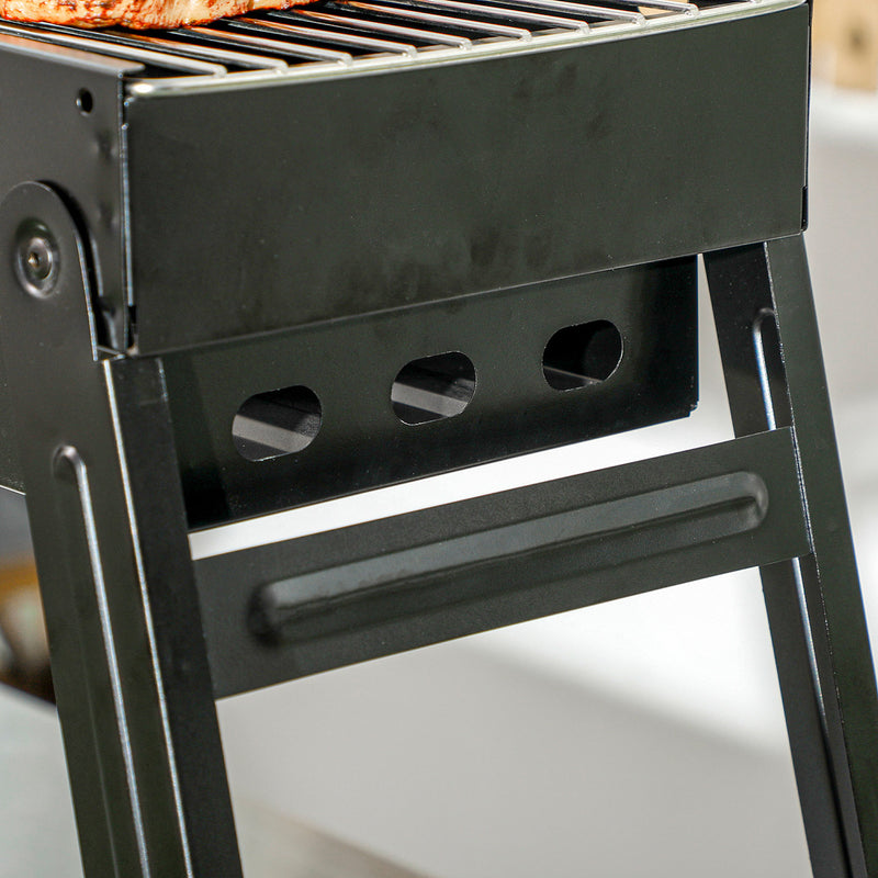 Barbecue a Carbonella Portatile con Gambe Pieghevoli e Vassoio Estraibile 74x20x38 cm in Metallo Nero-9