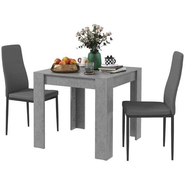 Set da Pranzo Tavolo e 2 Sedie Imbottite in Pelle PU Grigio online