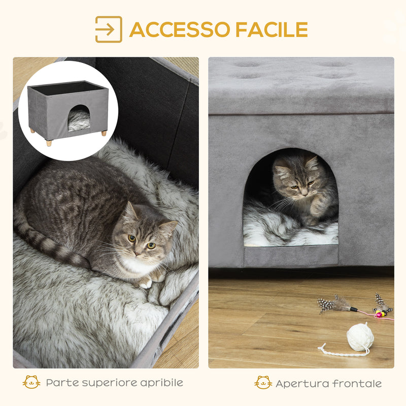 Casetta per Gatti Pouf Poggiapiedi Imbottito 60x45x44,5 cm con Cuscino Rimovibile e Lavabile Grigio-5