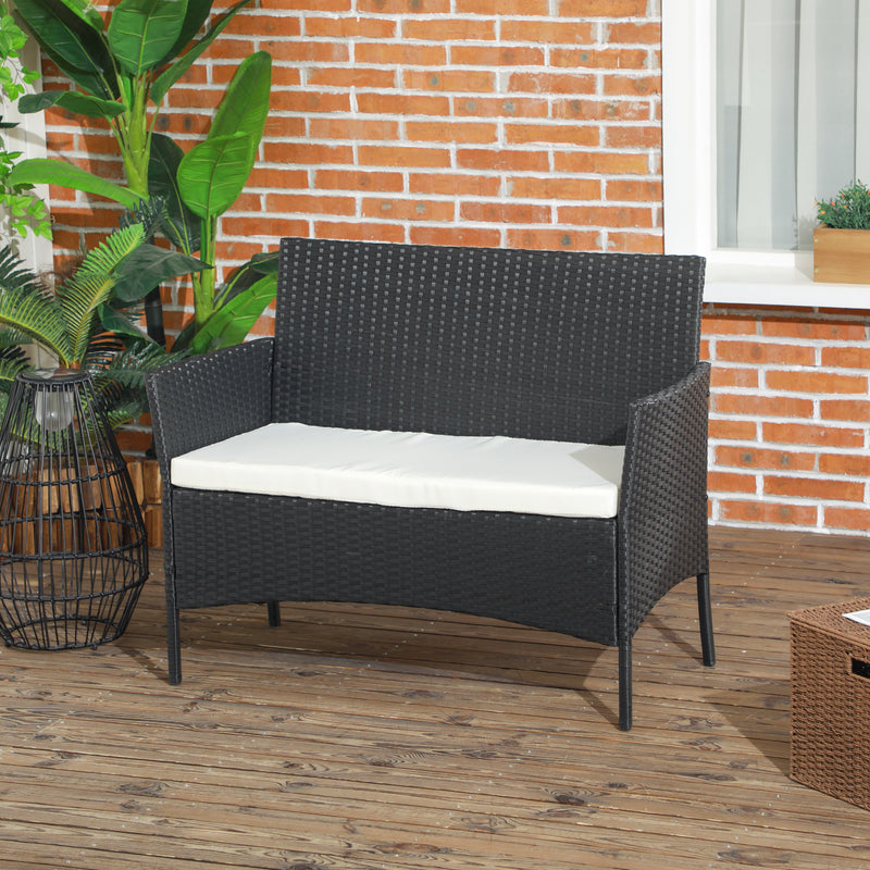 Divano da Giardino a 2 Posti con Cuscino e Braccioli 100x54x80cm in Rattan PE e Acciaio Nero-2