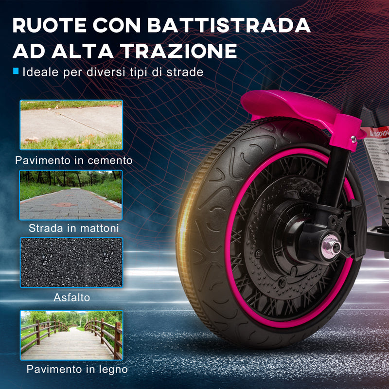 Moto Elettrica per Bambini 6V con Rotelle Rosa e Nero-6