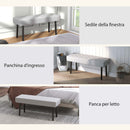 Panca Fondo Letto 100x35x45 cm in Finta Pelle Trapuntata e Gambe in Acciaio Grigio  -4