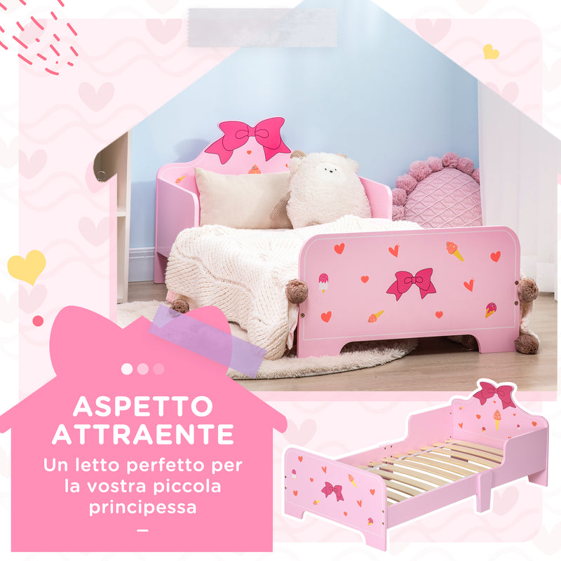 Letto per Bambini con Sponde 143x74x59 cm Fantasia Fiocco Rosa  -4