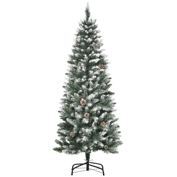 Albero di Natale Artificiale Innevato 150 cm 464 Rami e 28 Pigne Verde e Bianco sconto