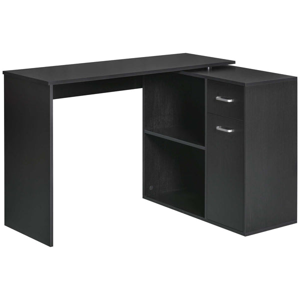 online Scrivania Angolare da Ufficio 2 Cassetti e 2 Ripiani 117x82x74 cm in Legno Nero