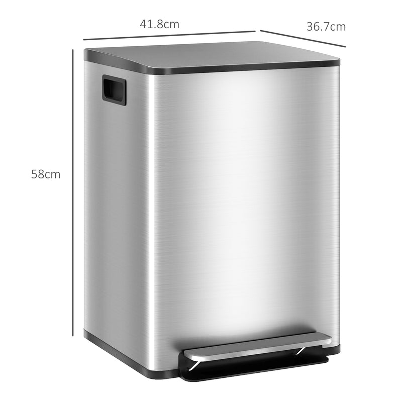 Pattumiera a Pedale 2 Sezioni da 20L 41,8x36,7x58 cm in Acciaio Inox e PP  -3