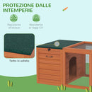 Conigliera in Legno con 2 Casette 140x52x46cm Recinto Centrale e Tetto Apribile Arancione-6