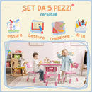 Set Tavolo con 4 Sedie per Bambini Altezza Regolabile Rosa  -5