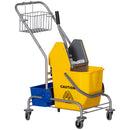 Carrello Pulizie Professionale con Strizzatore Secchio 25L e Ripiano Blu e Giallo -1