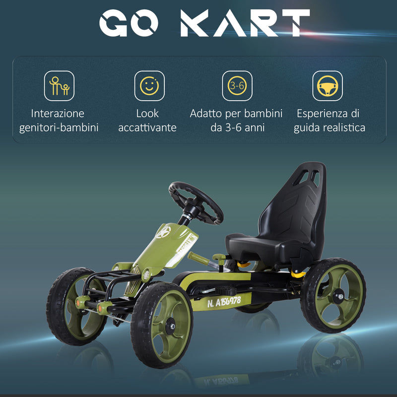 Go Kart a Pedali per Bambini Sedile Regolabile e Freno a Mano Verde  -4