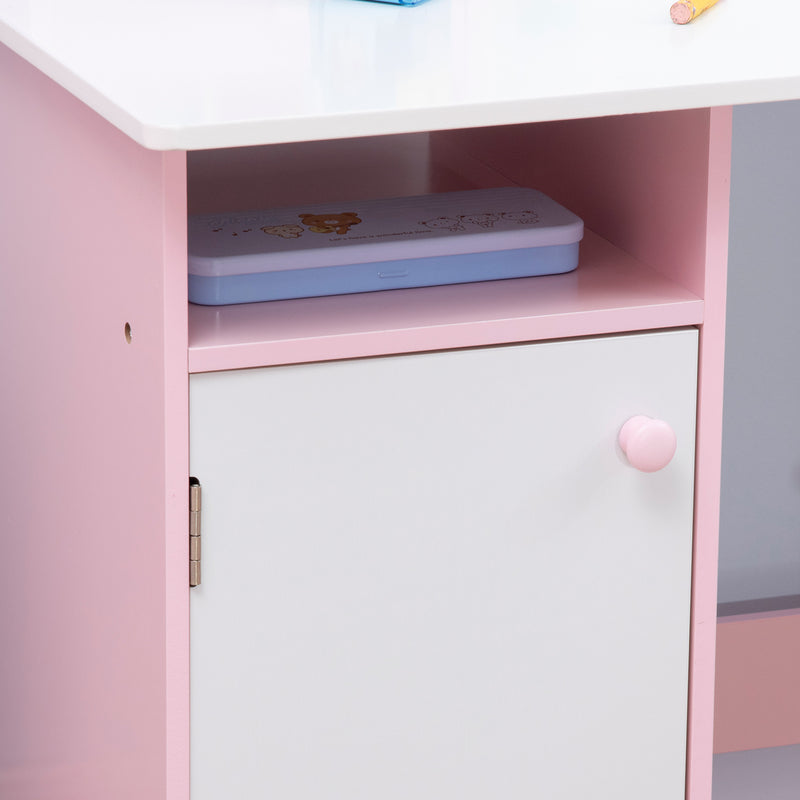 Banco Scuola per Bambini con Sedia in Legno Bianco e Rosa  -7