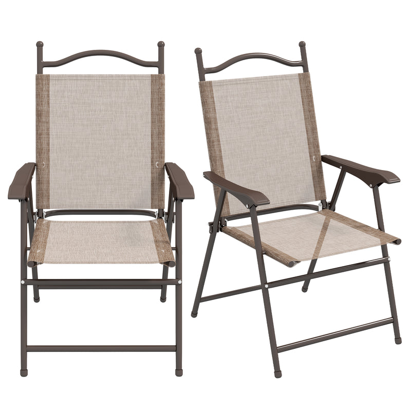 Set 2 Sedie Pieghevoli da Giardino con Braccioli 56x62x97 cm Seduta in Tessuto Marrone-1