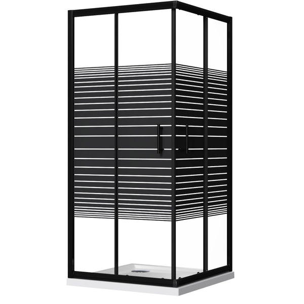 prezzo Box Doccia Angolare 2 Ante Scorrevoli 80x80 cm in Cristallo 6 mm H185cm Profilo Nero