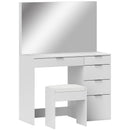 Consolle Trucco con Specchio 5 Cassetti e Sgabello 97,2x44,5x136,5 cm Bianco -1