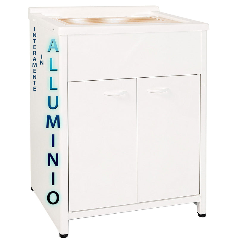 Mobile Lavatoio da Esterno in Polipropilene e Alluminio 60x45x83 cm Bianco