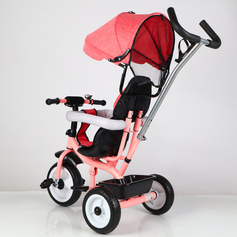 Triciclo Passeggino per Bambini 69x49x98 cm con Parasole e Campanellino Trico Funny Rosa-6