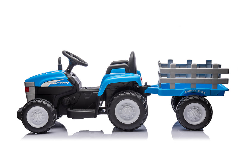 Trattore Elettrico per Bambini 12V con Rimorchio Blu  -3