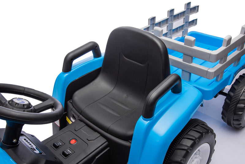 Trattore Elettrico per Bambini 12V con Rimorchio Blu  -6