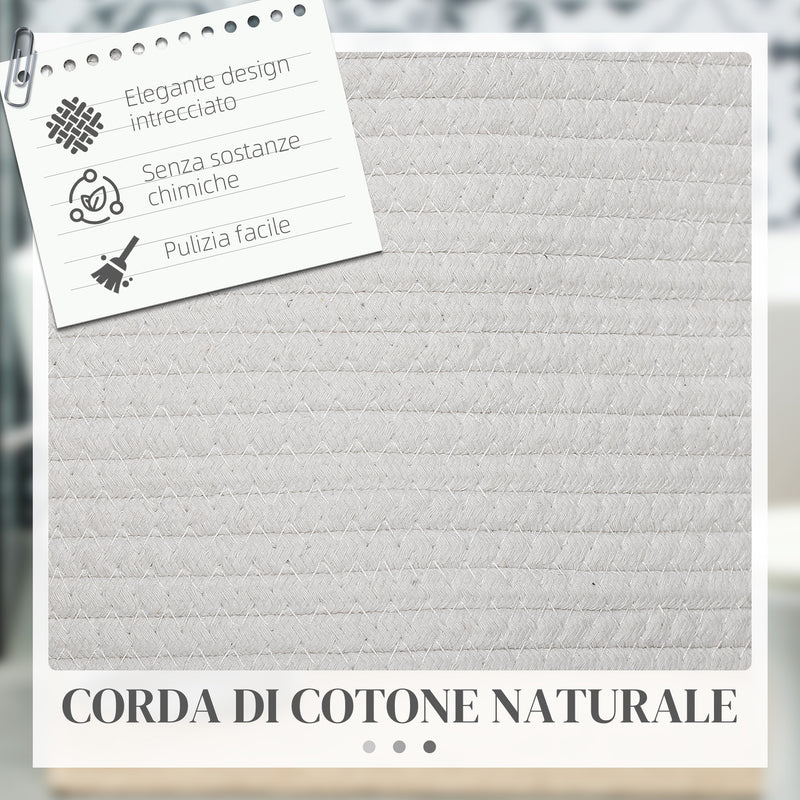 Cesto Portabiancheria Pieghevole con Manici 88L Ø56x35.5 cm in Cotone Naturale Bianco Crema -4