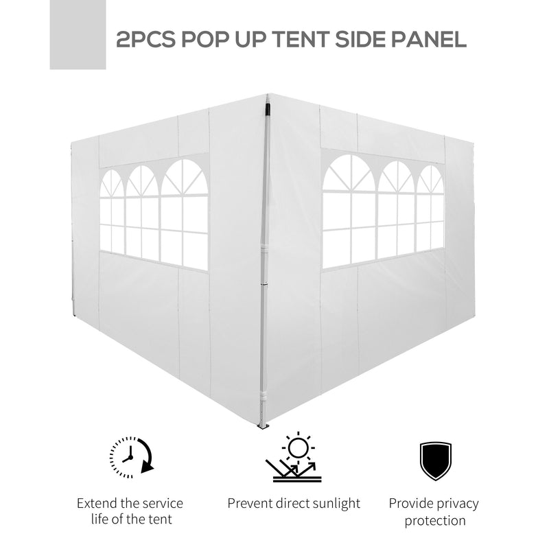 Set 2 Pareti Laterali per Gazebo 3x3 m Pieghevoli 295x200 cm in tessuto Oxford con Finestre Bianco-4