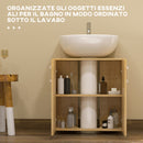 Mobile Sottolavello da Bagno Sospeso 2 Ante e 2 Ripiani 60x30x60 cm Colore Naturale -5