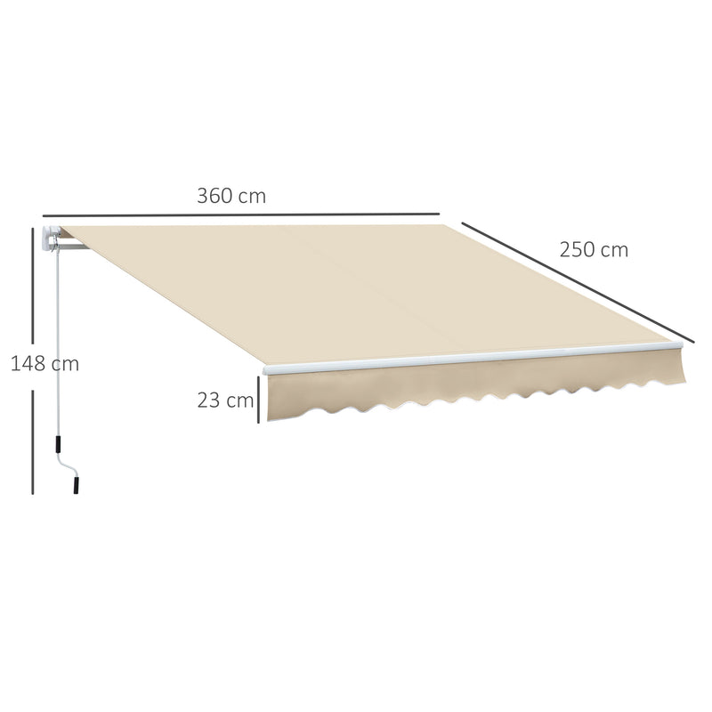 Tenda da Sole per Esterno a Bracci Avvolgibile 360x250 cm con Apertura a Manovella Crema-3