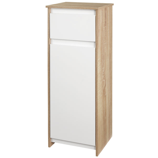 Mobile Bagno con Cassetto e Armadietto con Ripiano Regolabile Interno 32,6x30x90 cm in MDF Bianco e legno naturale sconto