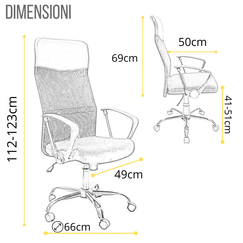 Sedia Direzionale da Ufficio 66x50x112/123 cm Ergonomica in Rete Mesh Certificata EN1335 Nera-5