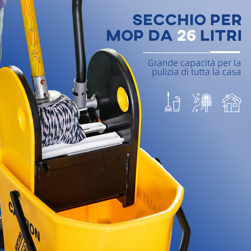 Secchio Lavapavimenti Professionale con Strizzatore Manuale 44x36x90 cm 4 Ruote e Maniglia in Metallo Giallo-4